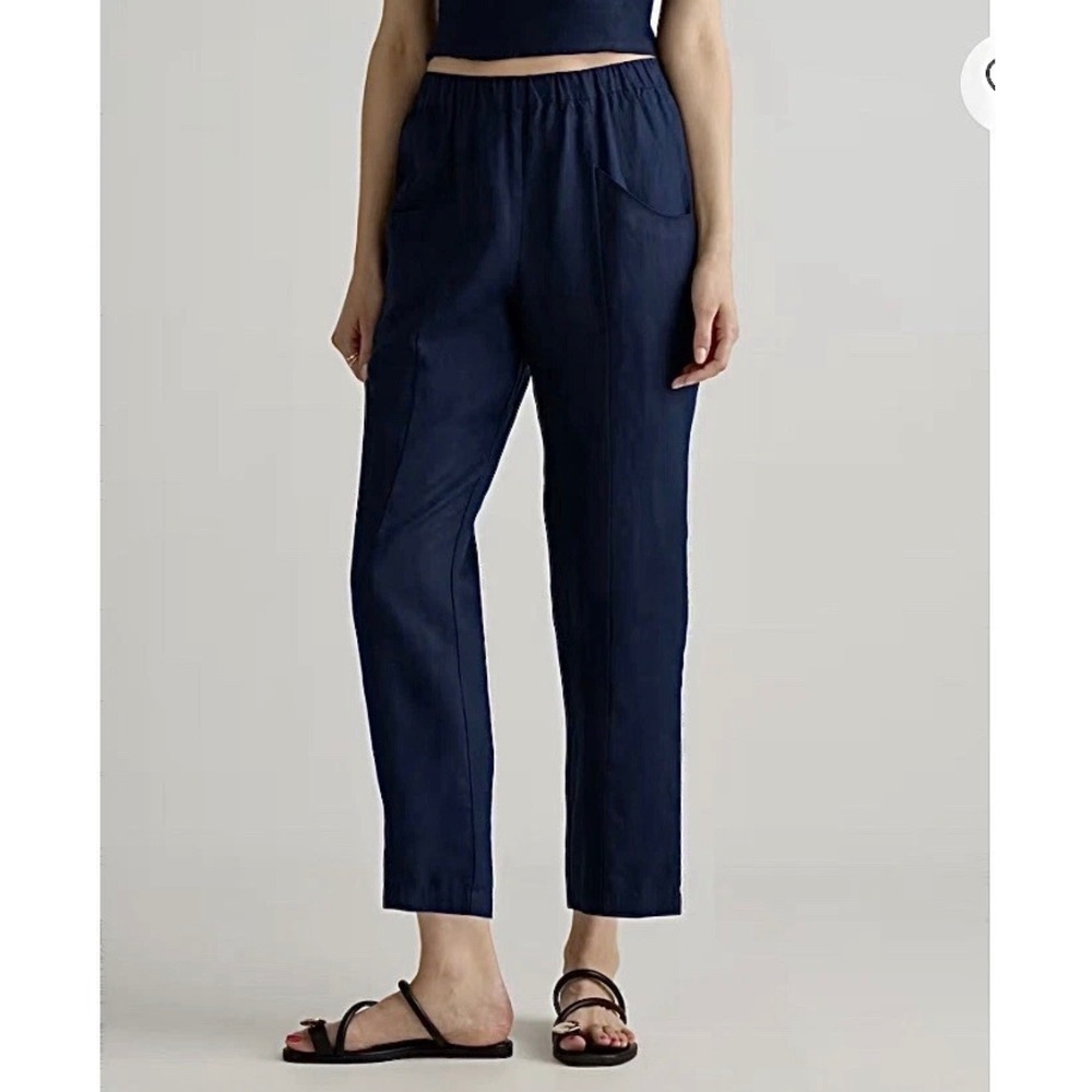Quince Tapered Ankle Pants Womens Medium Deep Navy 100% European Linen Resort